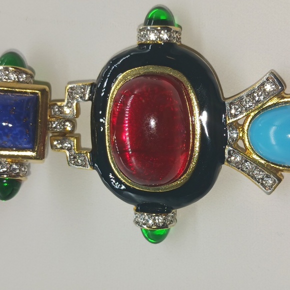 VINTAGE KJL Kenneth Jay Lane Art Deco Cabochon & Crystal Pendant Necklace - Picture 12 of 14